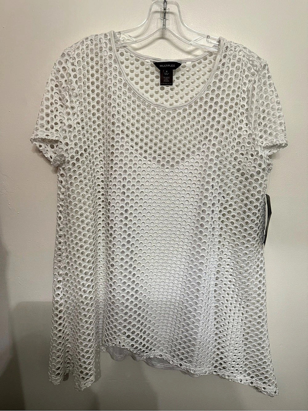 Multiples Women's Textured Mesh Tee in White Size Medium NWT